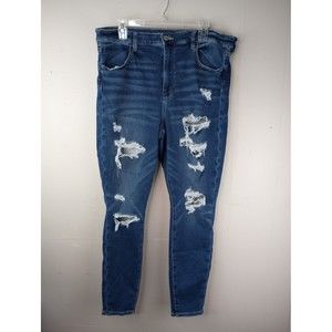 American Eagle Next Level Stretch Super Hi Rise Jegging Distressed Dark Size 18